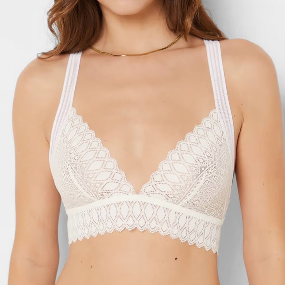Etam Nordstrom Ecru Sheer Lace Unlined Racerback Bra Bralette Women’s Small
